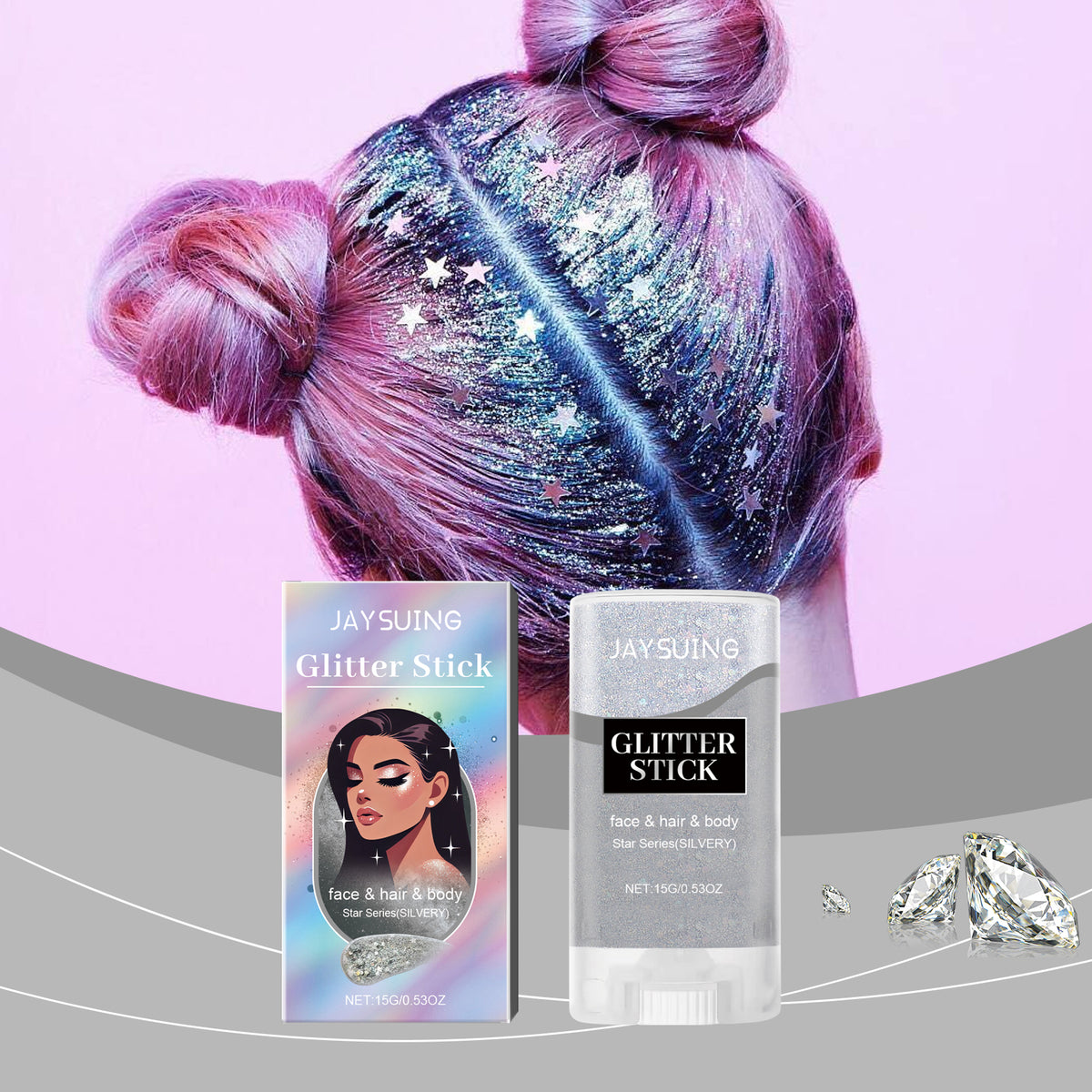 Jaysuing Sequined Glitter Stick (Silver), Party Dance, Performance, Makeup, Face, Body, Collarbone, Highlight And Shine