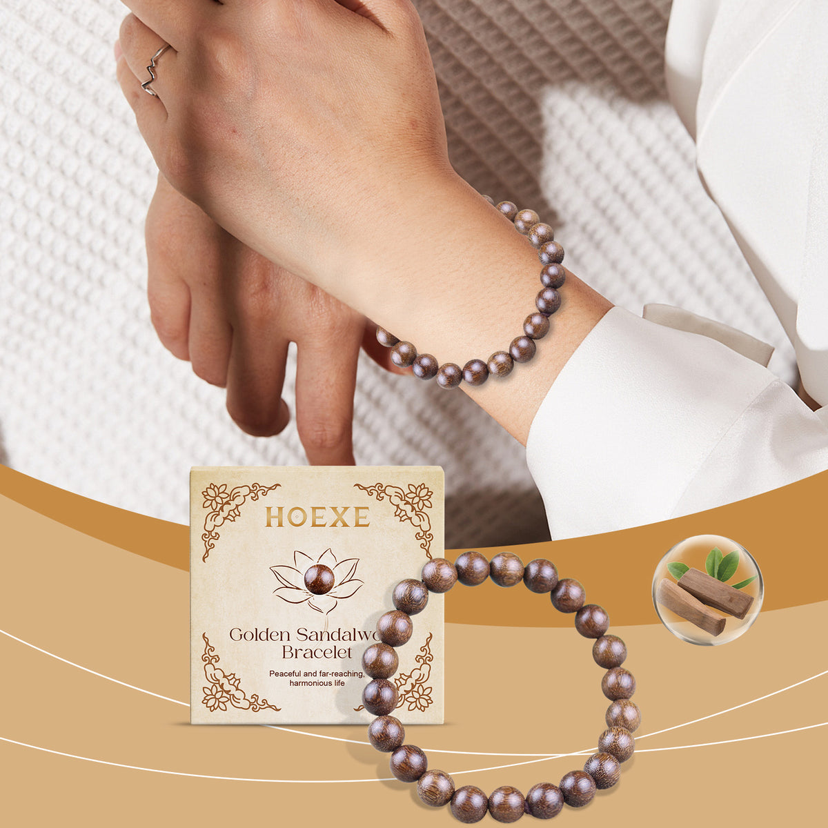 Gold Wire Sandalwood Bead Hand Daily Wear Decoration Simple Fashion 100 With Decorative Wooden Bead Bracelet
