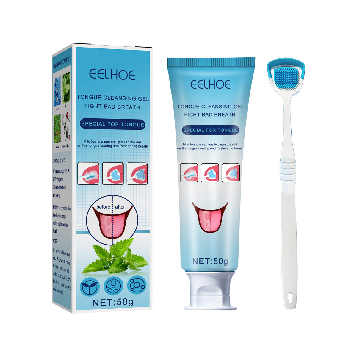 Tongue Coating Cleansing Gel, Tongue Coating Cleansing Oral Care Removes Bad Breath And Freshens Breath Gel With Brush