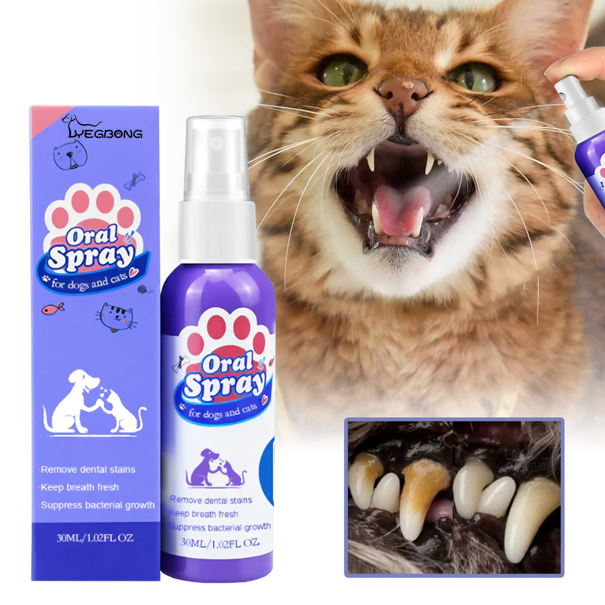 Tooth Cleaning Spray For Cats And Dogs, Remove Tooth Stains Fresh Breath Pets Oral Care Spray