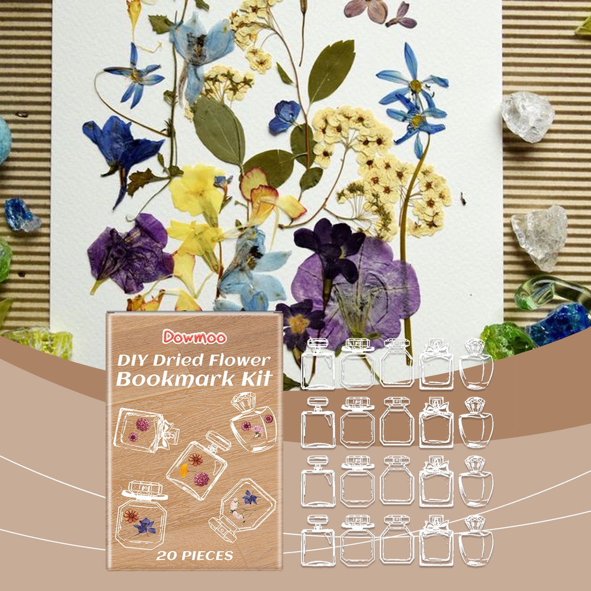 Dowmoo Dry Flower Bookmark Kit, Handmade Diy Bottle Dry Flower Hand Curtain Sticker Clear Bookmark Glass Bottle Decoration