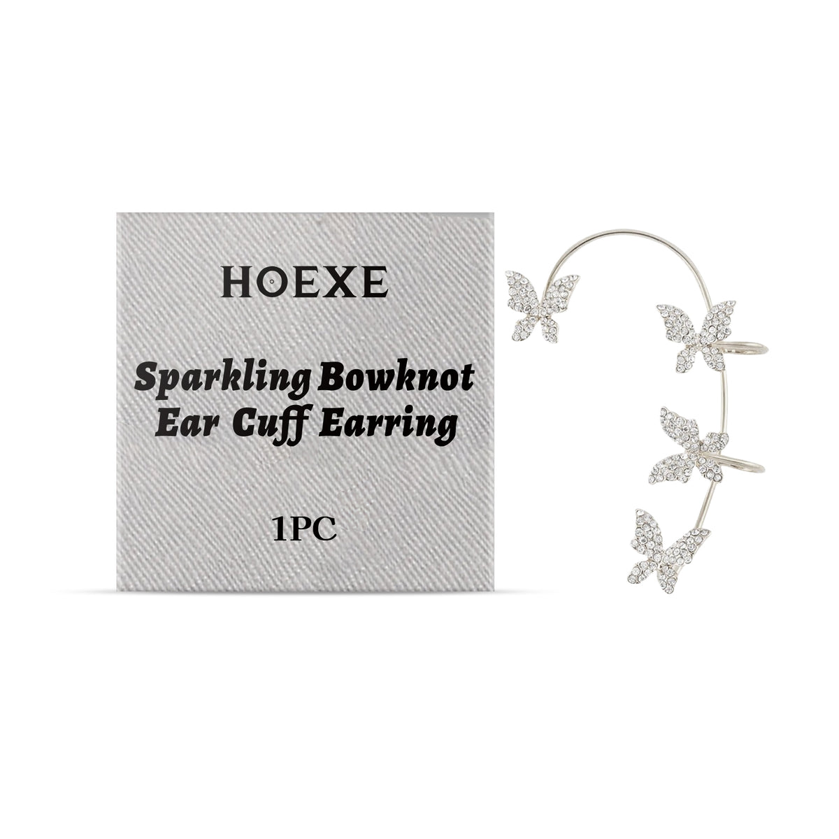 Hoexe Shiny Bow Ear Clip Diamond-Encrusting Butterfly Niche Ear Clip Fashion Everything Temperament No Piercing Ear Clip