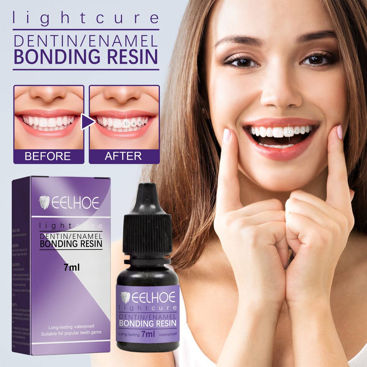 Tooth Gem Decorative Glue, DIY Fashionable Jewelry Bonding Teeth Gems Light Cured Adhesive Glue