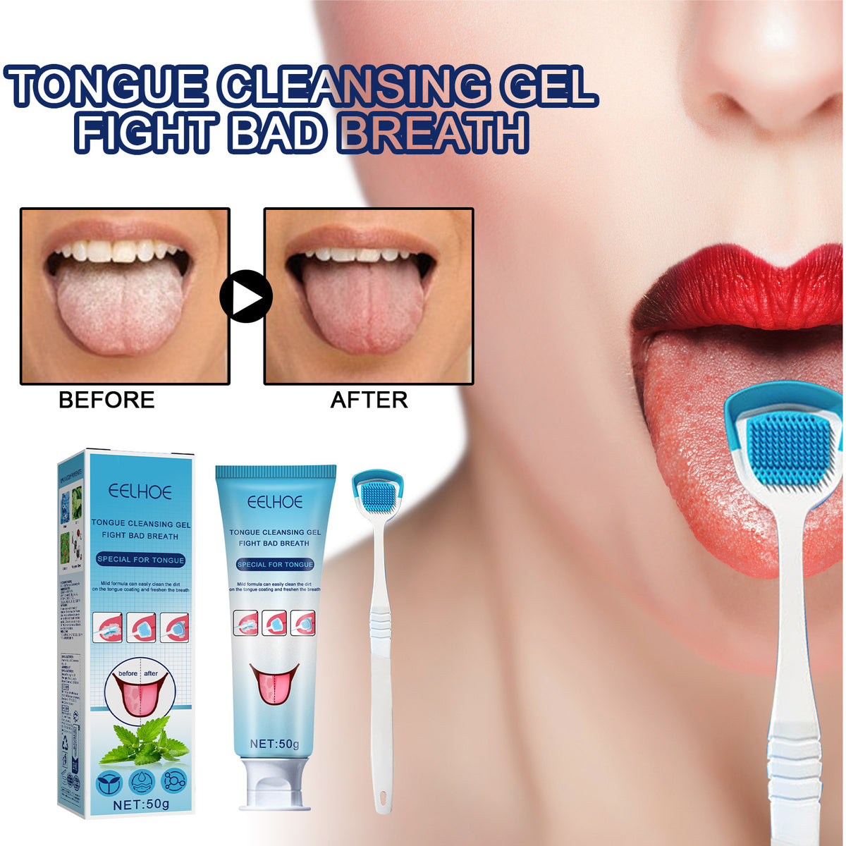 Tongue Coating Cleansing Gel, Tongue Coating Cleansing Oral Care Removes Bad Breath And Freshens Breath Gel With Brush