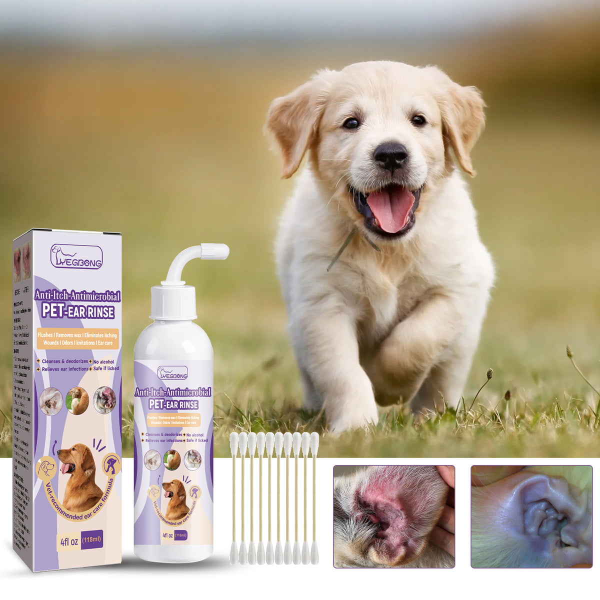 Pet Ear Cleaner, Cats And Dogs Relieves Ear Canal Odors Cleaning Earwax Ear Wash Drops