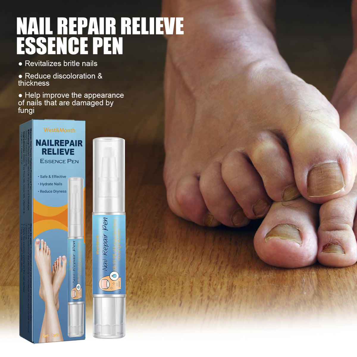 Nail Repair Relieve Essence Pen, Moisturizing Repair Hand And Foot Inlay Nail Thickening Grey Nail Correction Pen