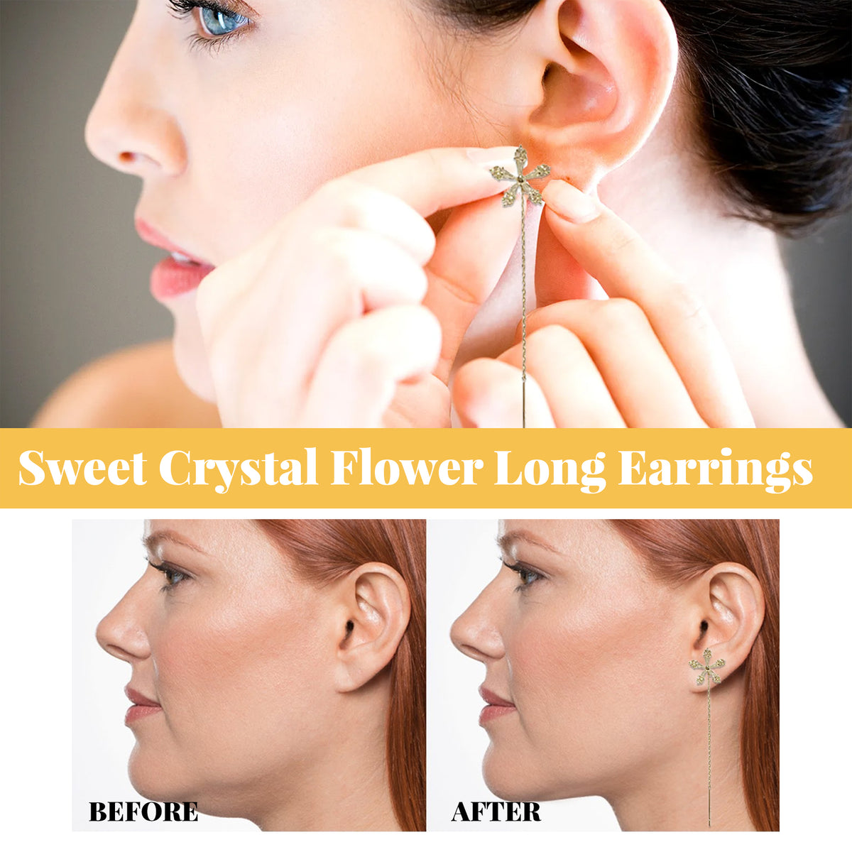 Sweet Crystal Flower Long Earrings, Ear Acupoint Earrings Niche Fashion Small Fresh And Cute Earrings