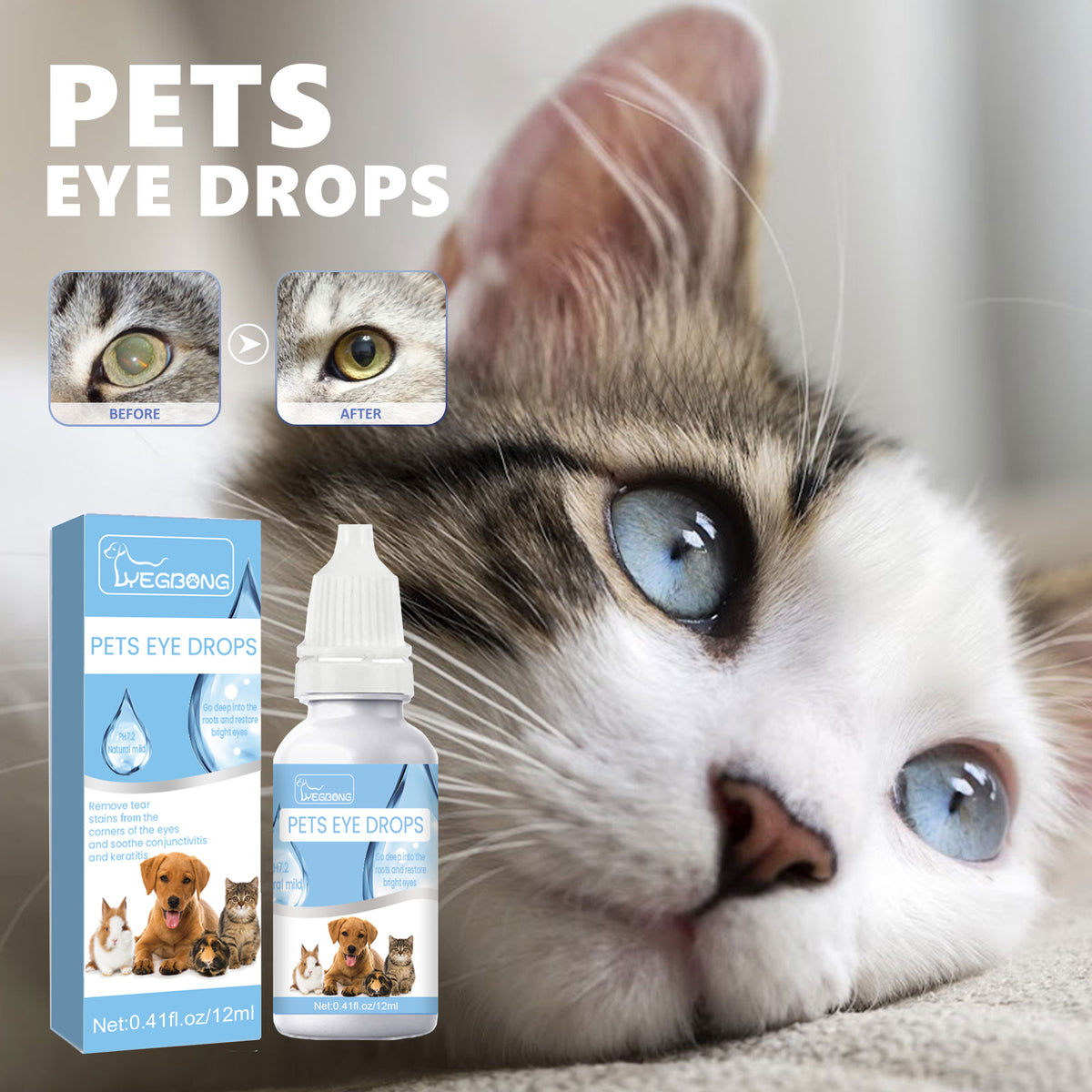 Pet Eye Drops, Cats And Dogs Eye Cleaning Care Pet Eye Wash Tear Stain Remover